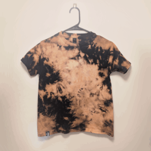 Black kids tee shirt with hand-bleached nebula design in the center