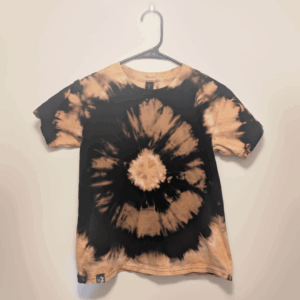 Black kids tee shirt with hand-bleached eye design in the center