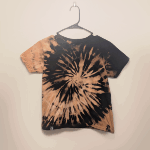 Black kids tee shirt with hand-bleached spiral design in the center